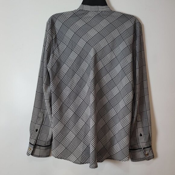 Lauren Ralph Lauren Womens Black & White Houndstooth Wrap Blouse Long Sleeve Siz - Picture 8 of 12